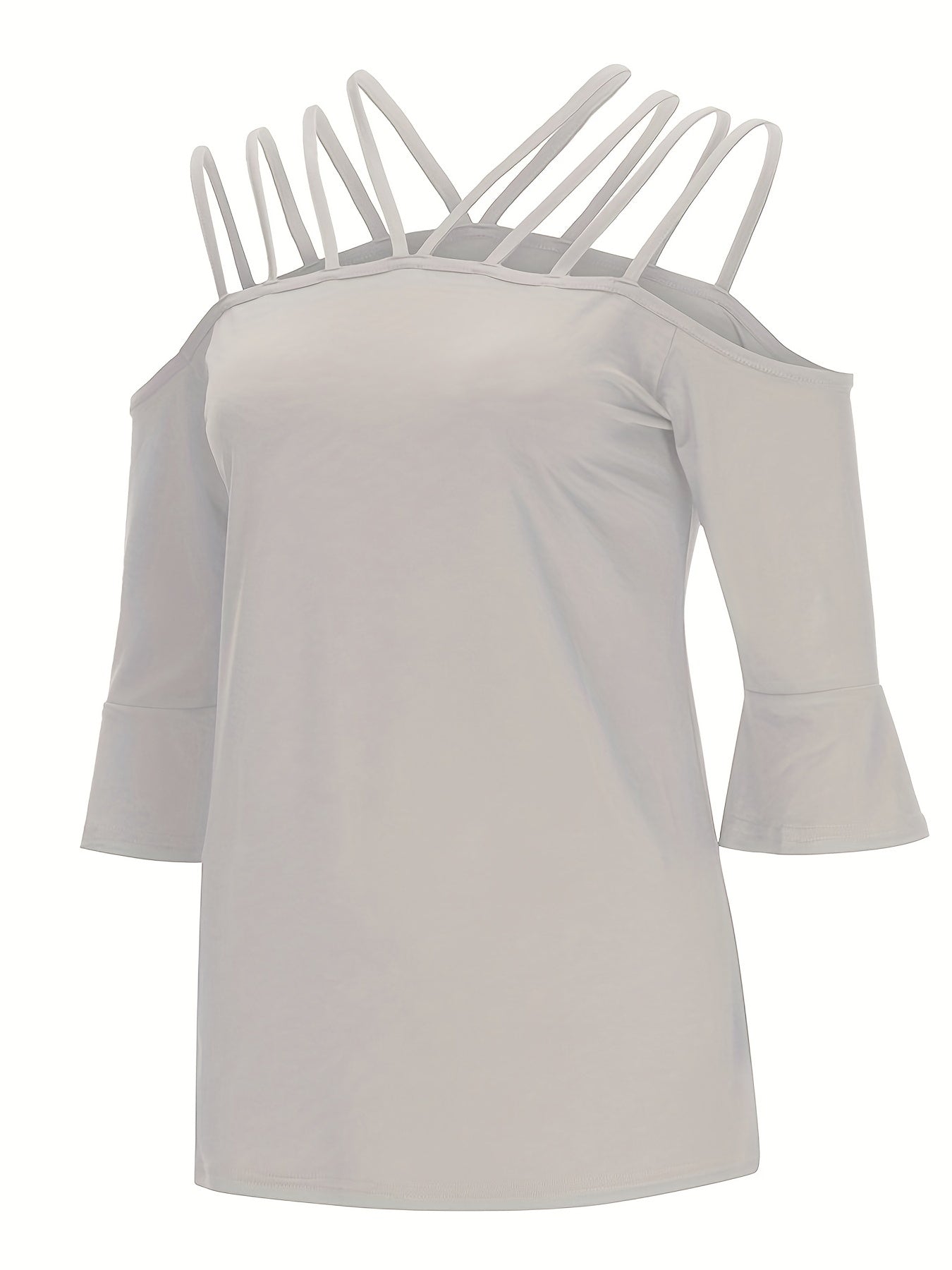 Full Size Cold Shoulder Three-Quarter Sleeve Blouse - Boutique Clothing