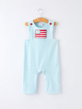 July 4th Plaid Boys Romper Flag Embroidery