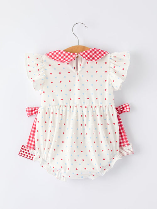 4th of July Dot Girls Romper Bow Ruffle Peter Pan Collar