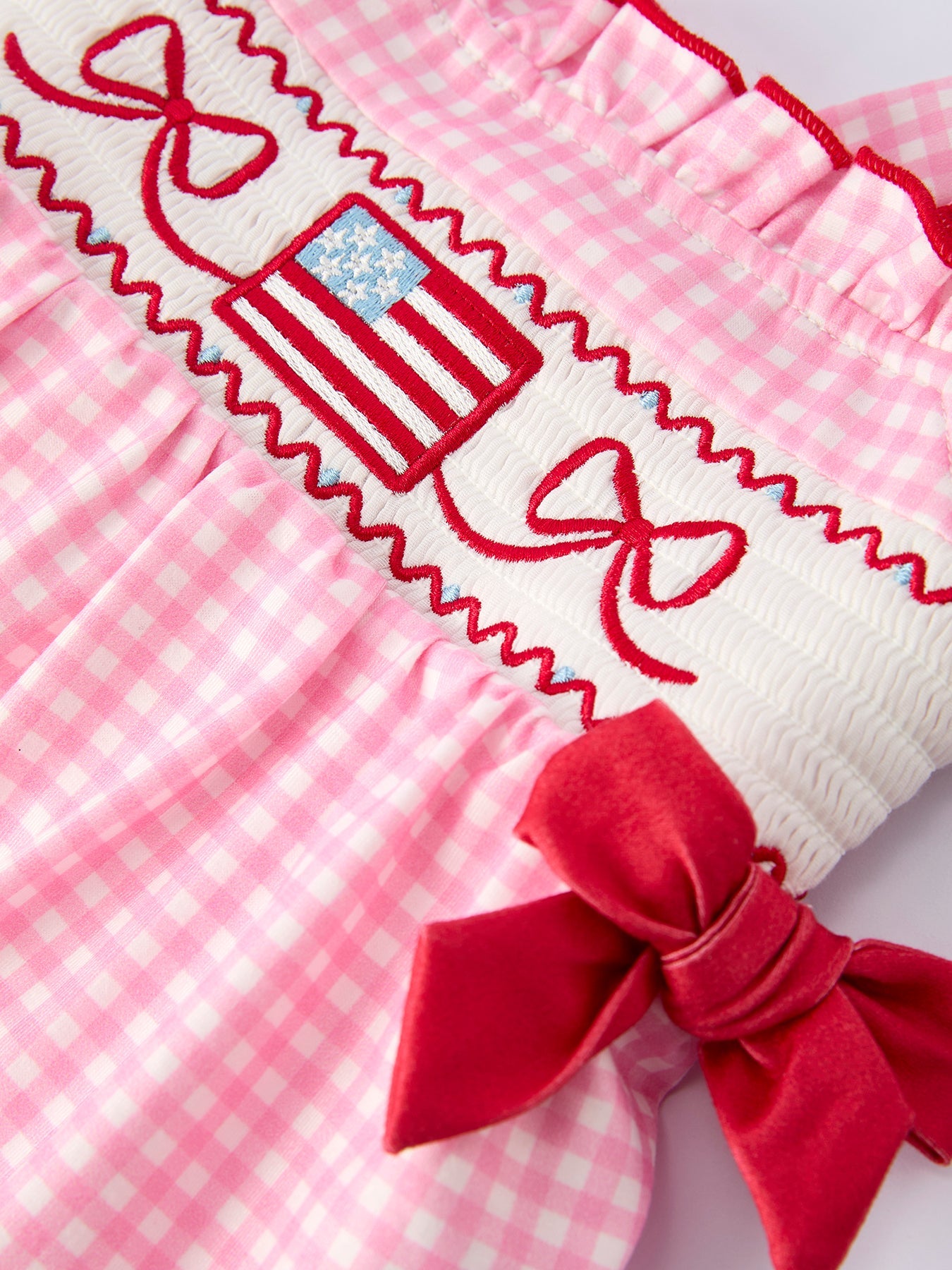 4th of July Plaid Girls Romper Bow Ruffle