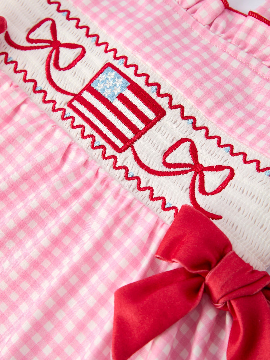 4th of July Plaid Girls Dress Bow Ruffle