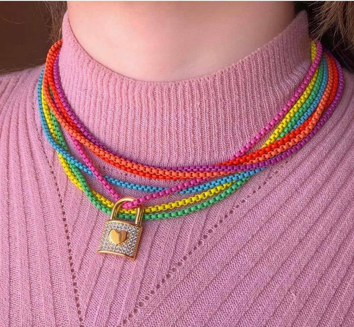 26 COLORS!!! Enamel Box Chain/Necklace, Enamel Pop Chain Necklaces, Colored Metal Necklace, Wholesale Enamel Chain,3mm,sku#M398