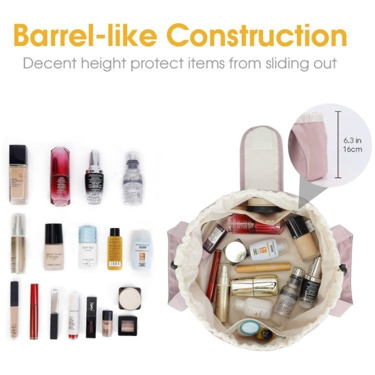 Barrel Drawstring Makeup Bag Large Capacity Women's Cosmetic Bag Toiletries Organizer Pouch Lady Travel Storage Case