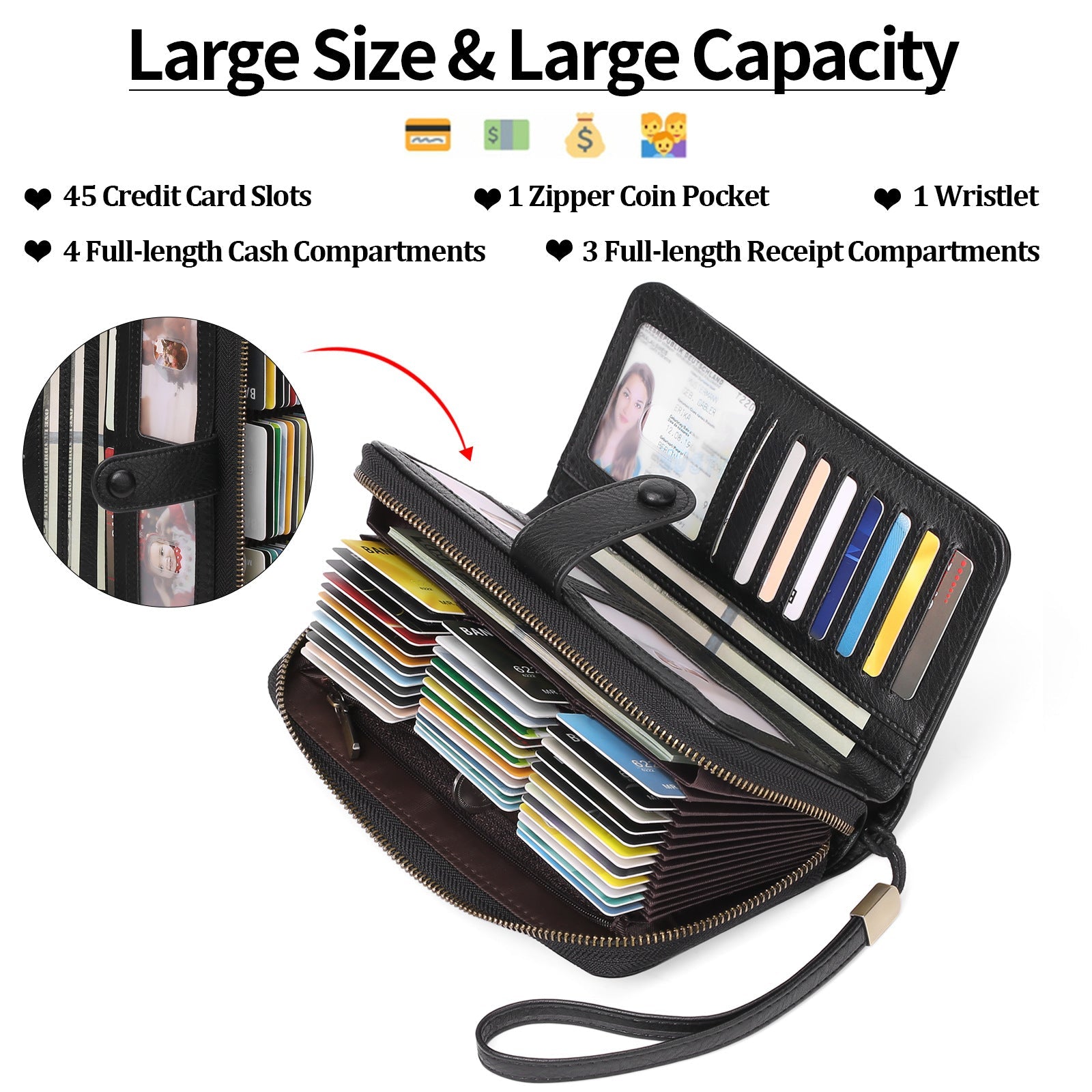 Expanding Card Holder Women's Long Wallet Passport Bag