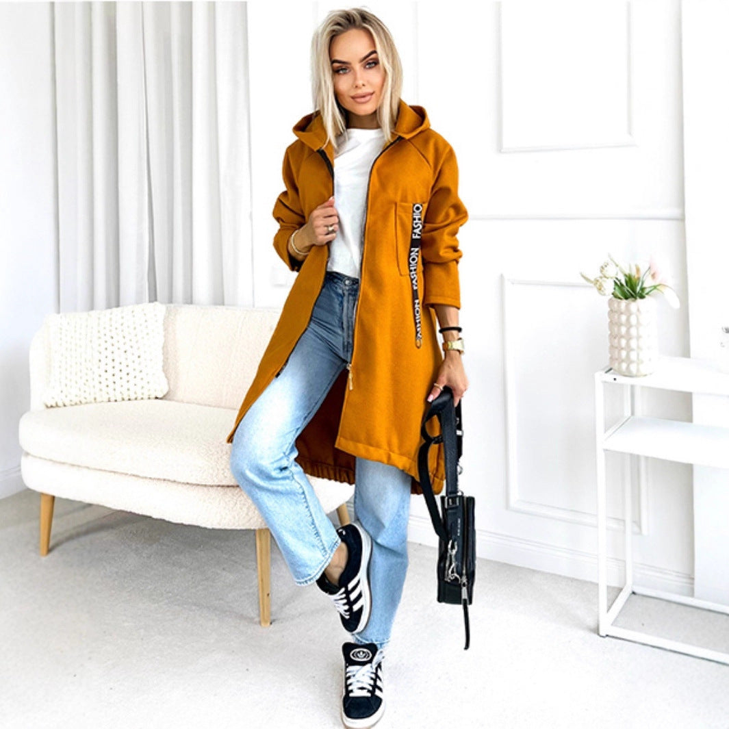 Hooded Sports Brushed Hoody Casual Long-sleeved Zipper Jacket