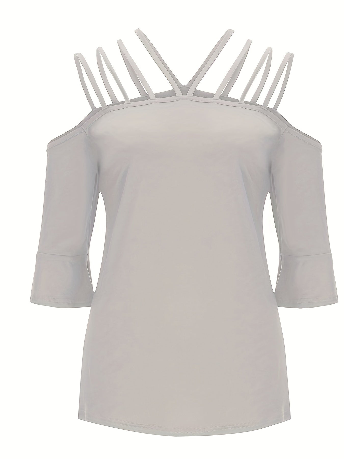 Full Size Cold Shoulder Three-Quarter Sleeve Blouse - Boutique Clothing