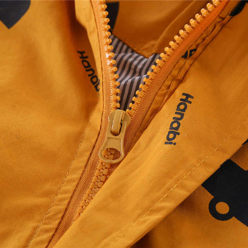 Children's Cotton-padded Coat Boys' Winter Children's Clothing Korean-style All-printed Car Jacket Girls' Cartoon Hooded Zipper Shirt