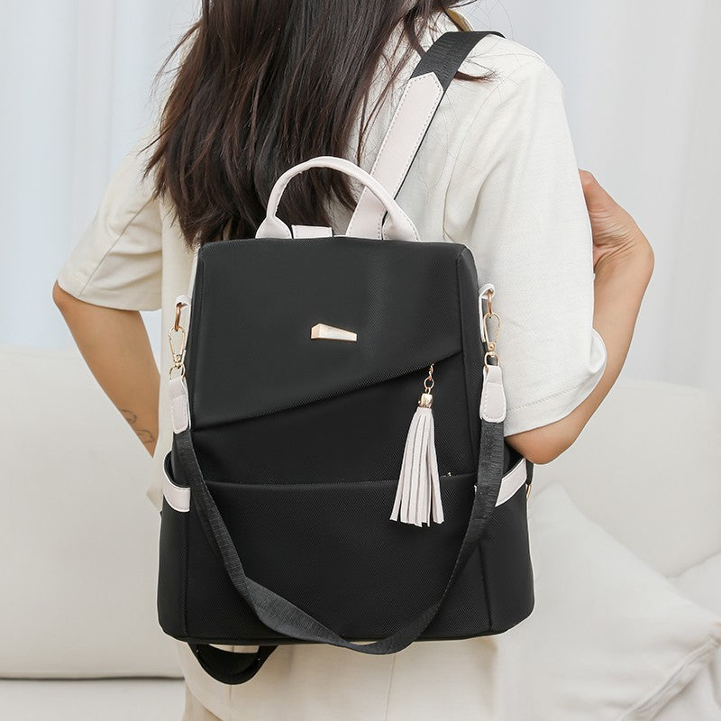 Oxford Cloth Stitching Women'S Backpack Anti-Theft Back Zipper Girls Schoolbag Casual Travel Double Shoulder Backpack