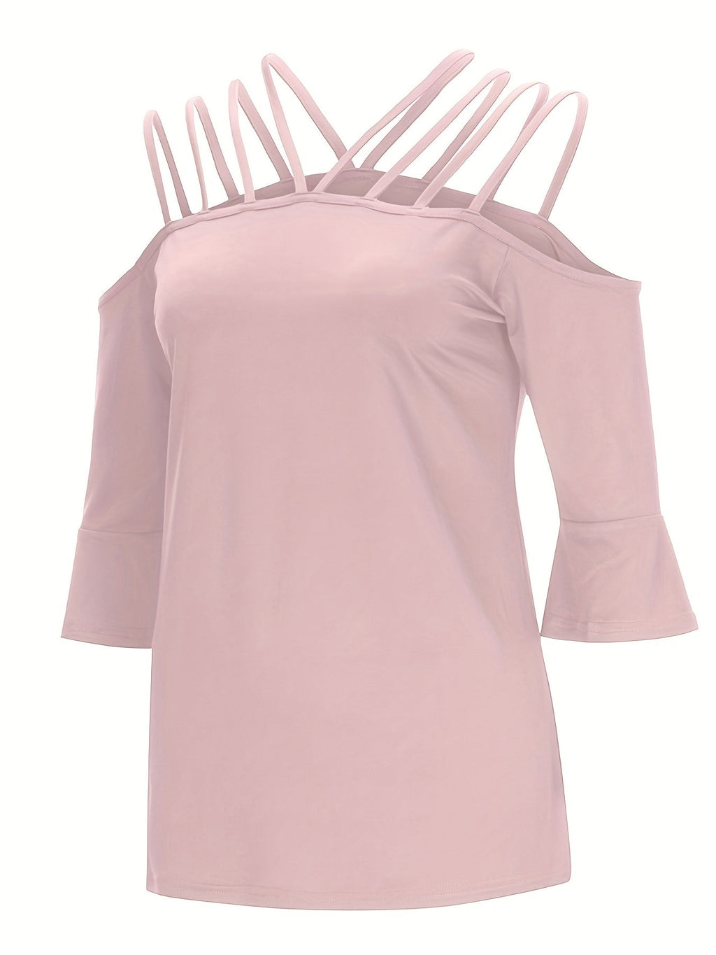 Full Size Cold Shoulder Three-Quarter Sleeve Blouse - Boutique Clothing