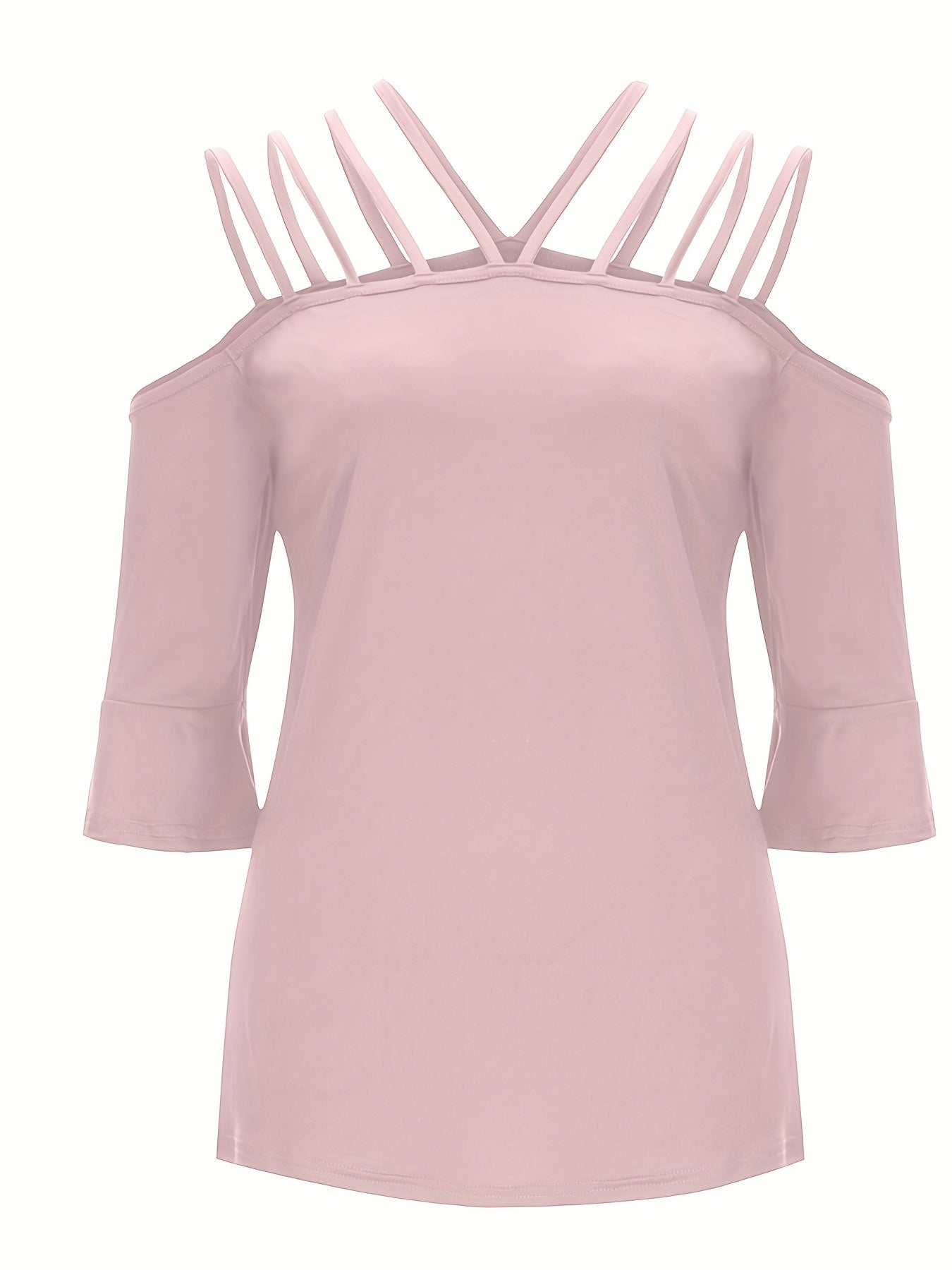 Full Size Cold Shoulder Three-Quarter Sleeve Blouse - Boutique Clothing