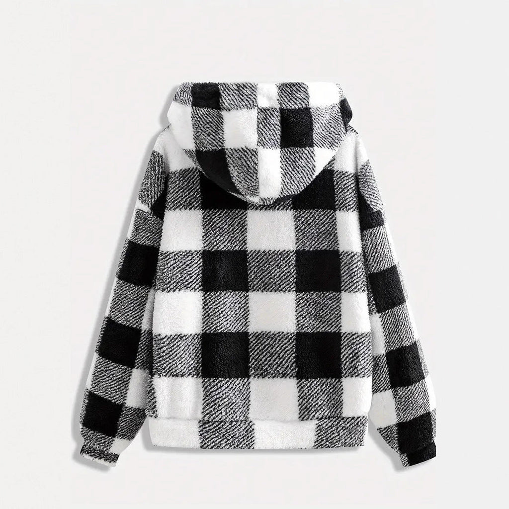 Fashionable Casual Zip-up Plush Hoodie With Long Sleeves