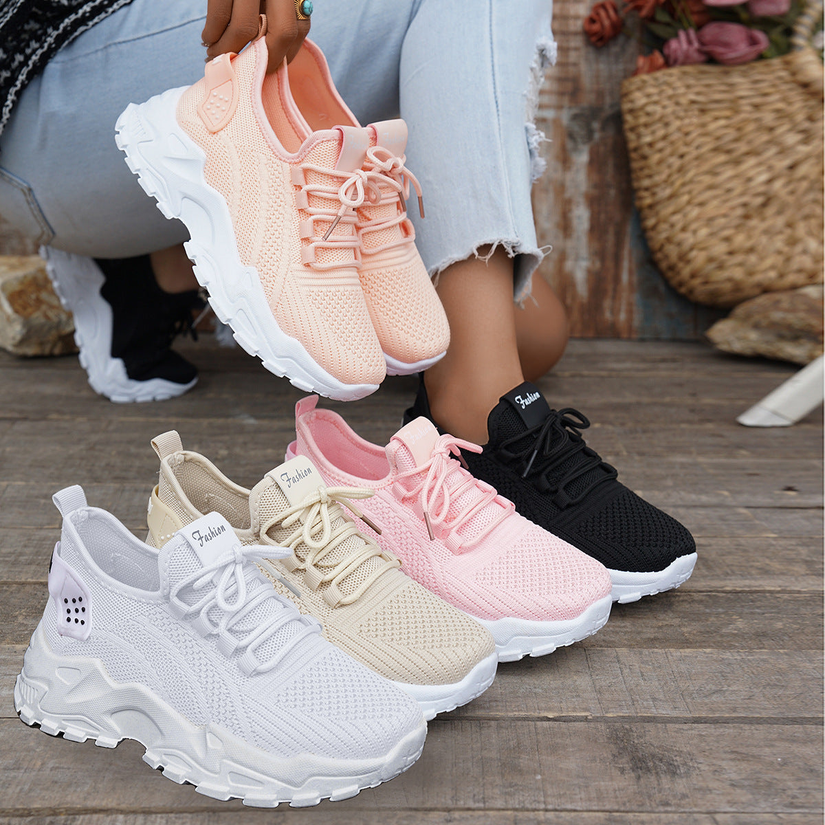 Flyknit Mesh Women's Thin Breathable Sports Casual Shoes