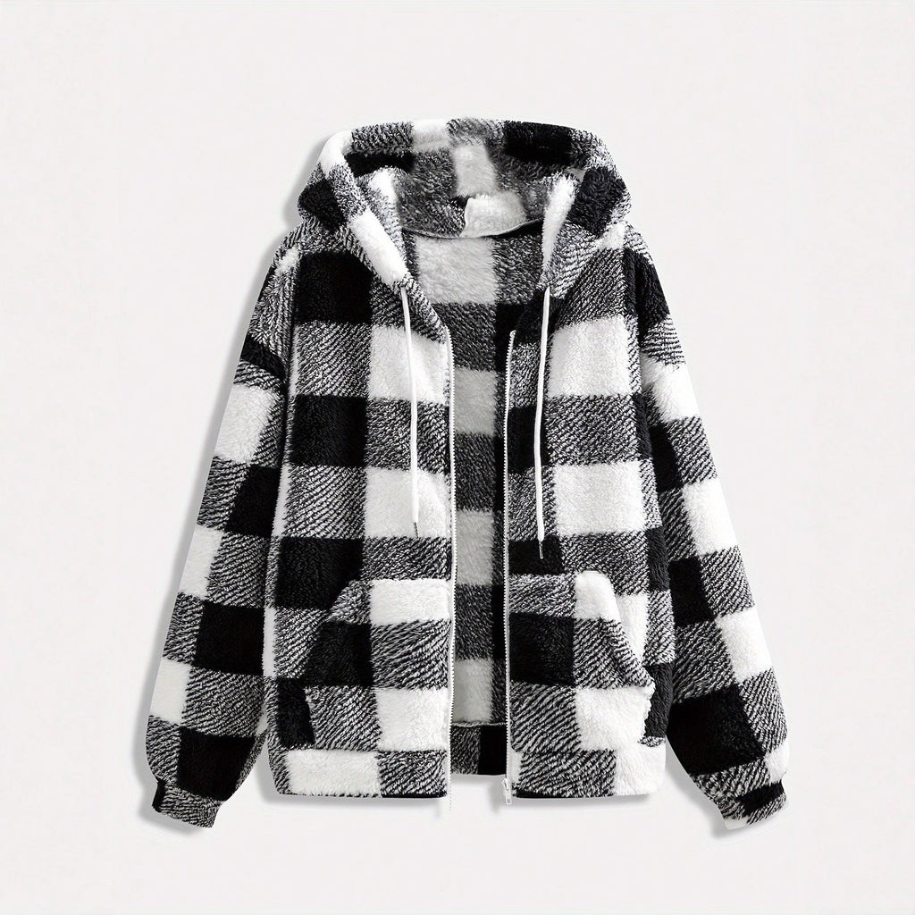 Fashionable Casual Zip-up Plush Hoodie With Long Sleeves