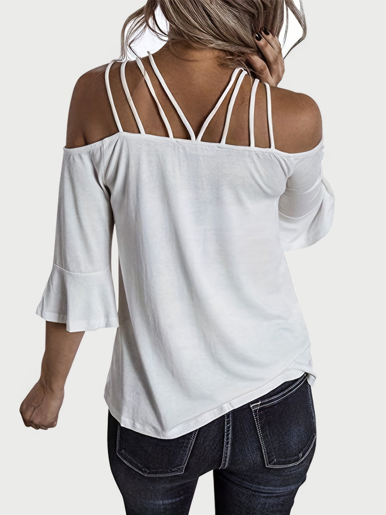 Full Size Cold Shoulder Three-Quarter Sleeve Blouse - Boutique Clothing