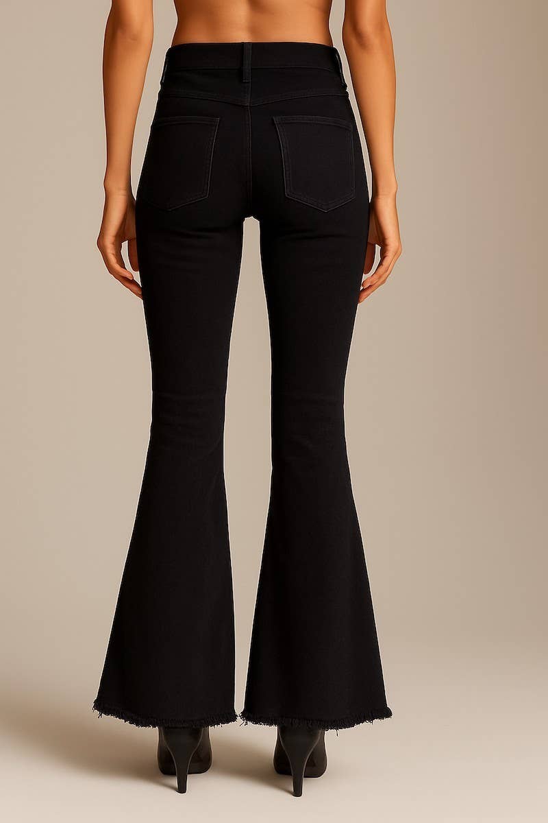 Red Suede Chap Panel Bell Bottom Jeans -32” Inseam