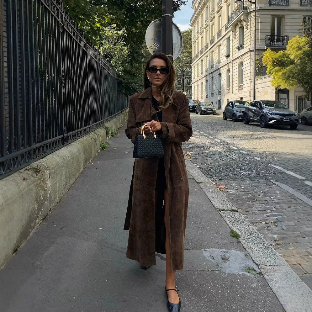 European And American Style Women's Clothing Double-button Jacket Lapel Trench Coat