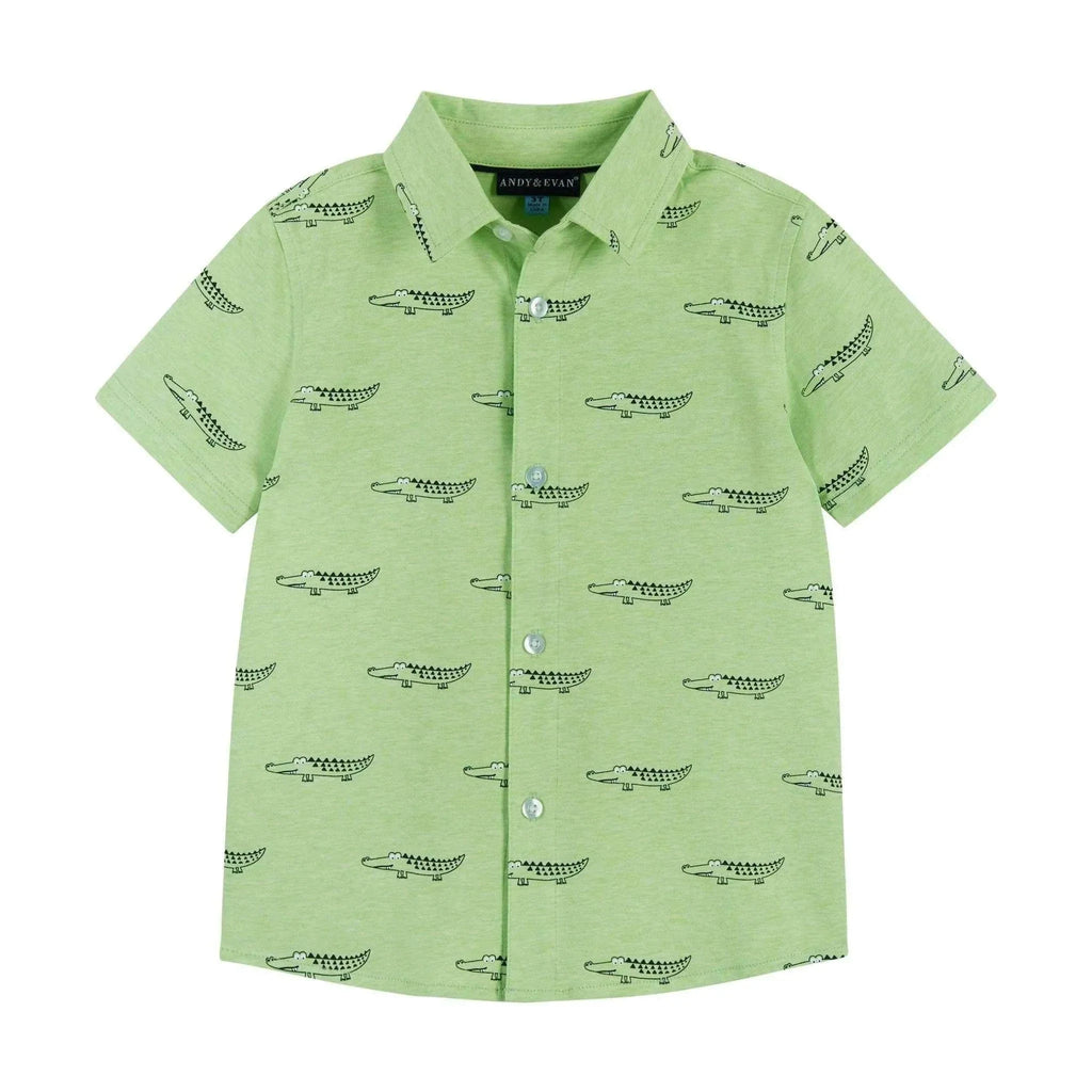 Andy & Evan - Boys Knit Buttondown - Lt Green Croc