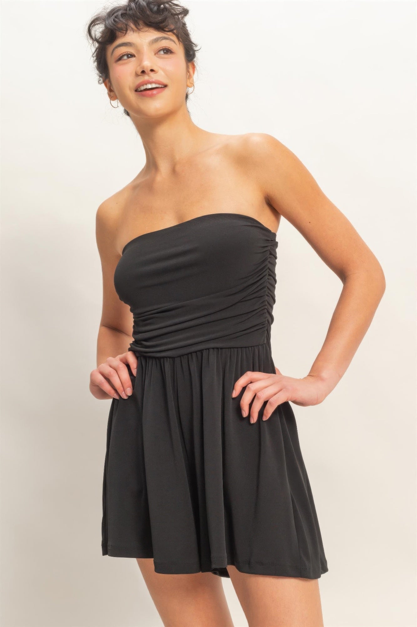 Strapless Shirred Waist Romper