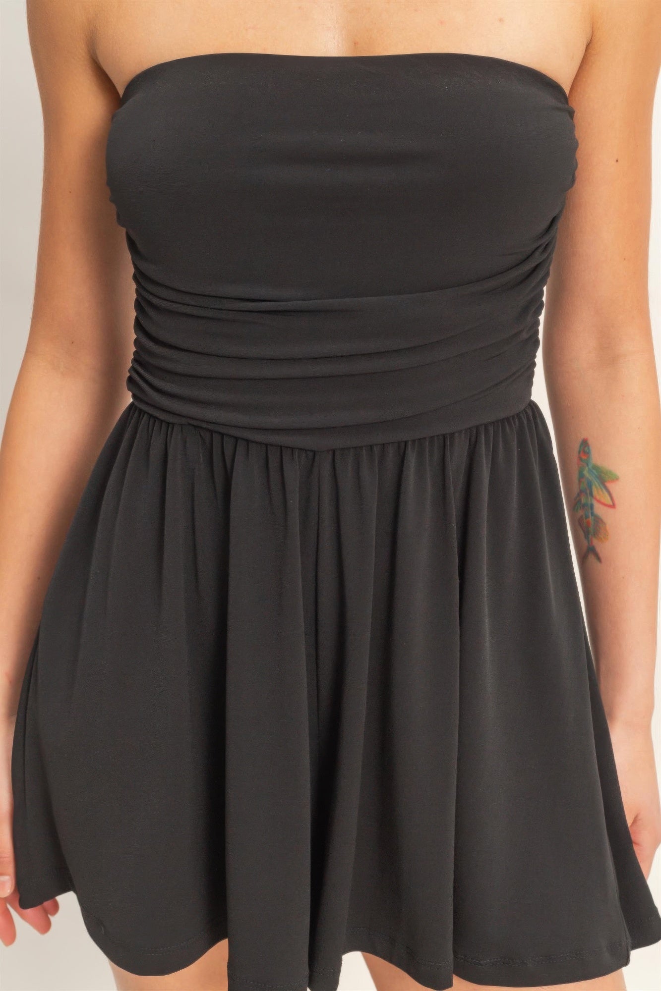 Strapless Shirred Waist Romper
