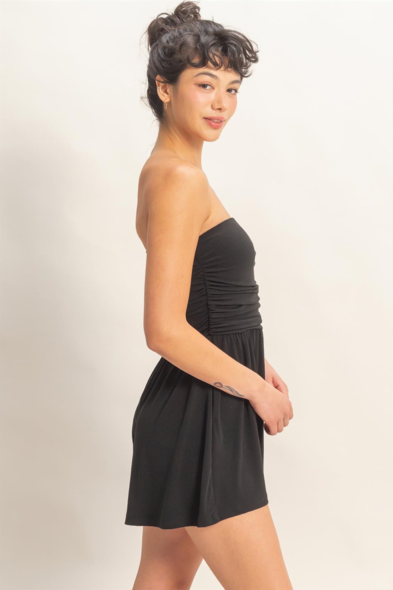 Strapless Shirred Waist Romper