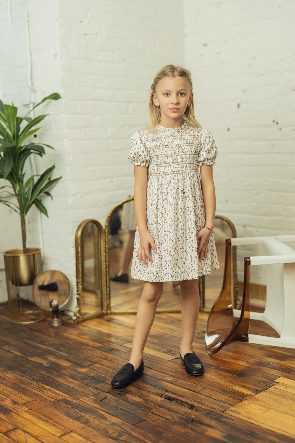 Floral Print Smocking Dress