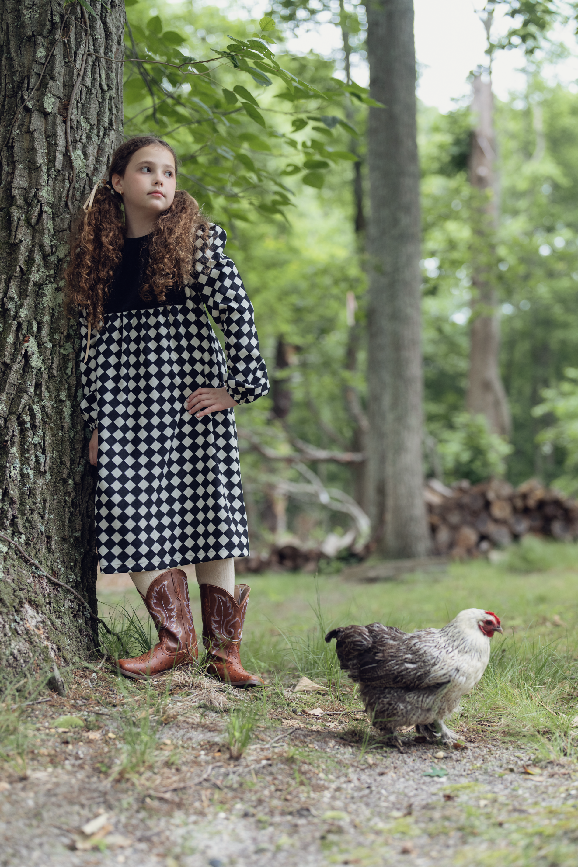 Checkered Dress With Black Contrast