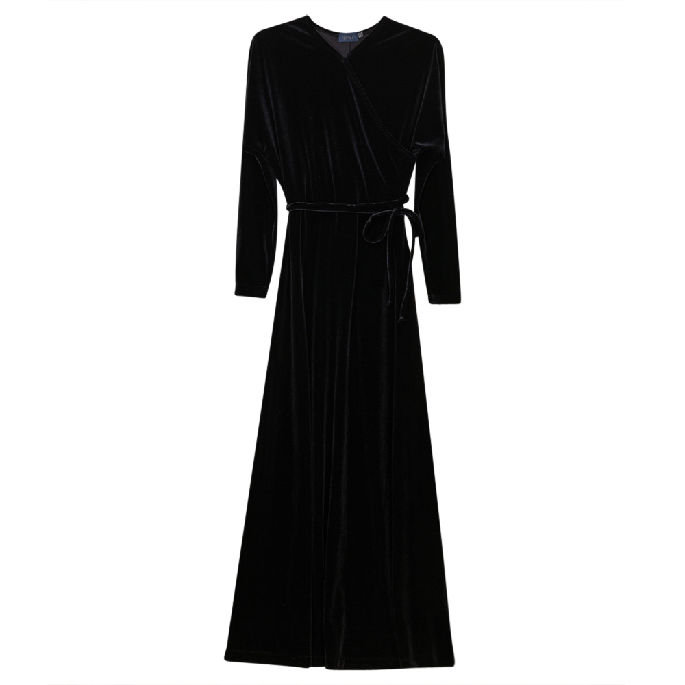 Diagonal Velour Wrap Dress