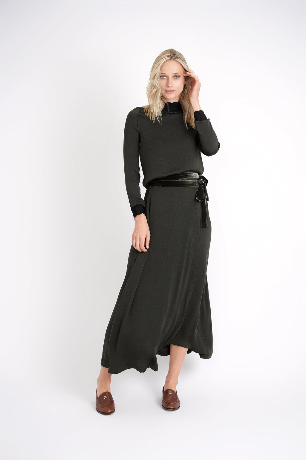 Mock Neck Top with Elastic Rib Lace