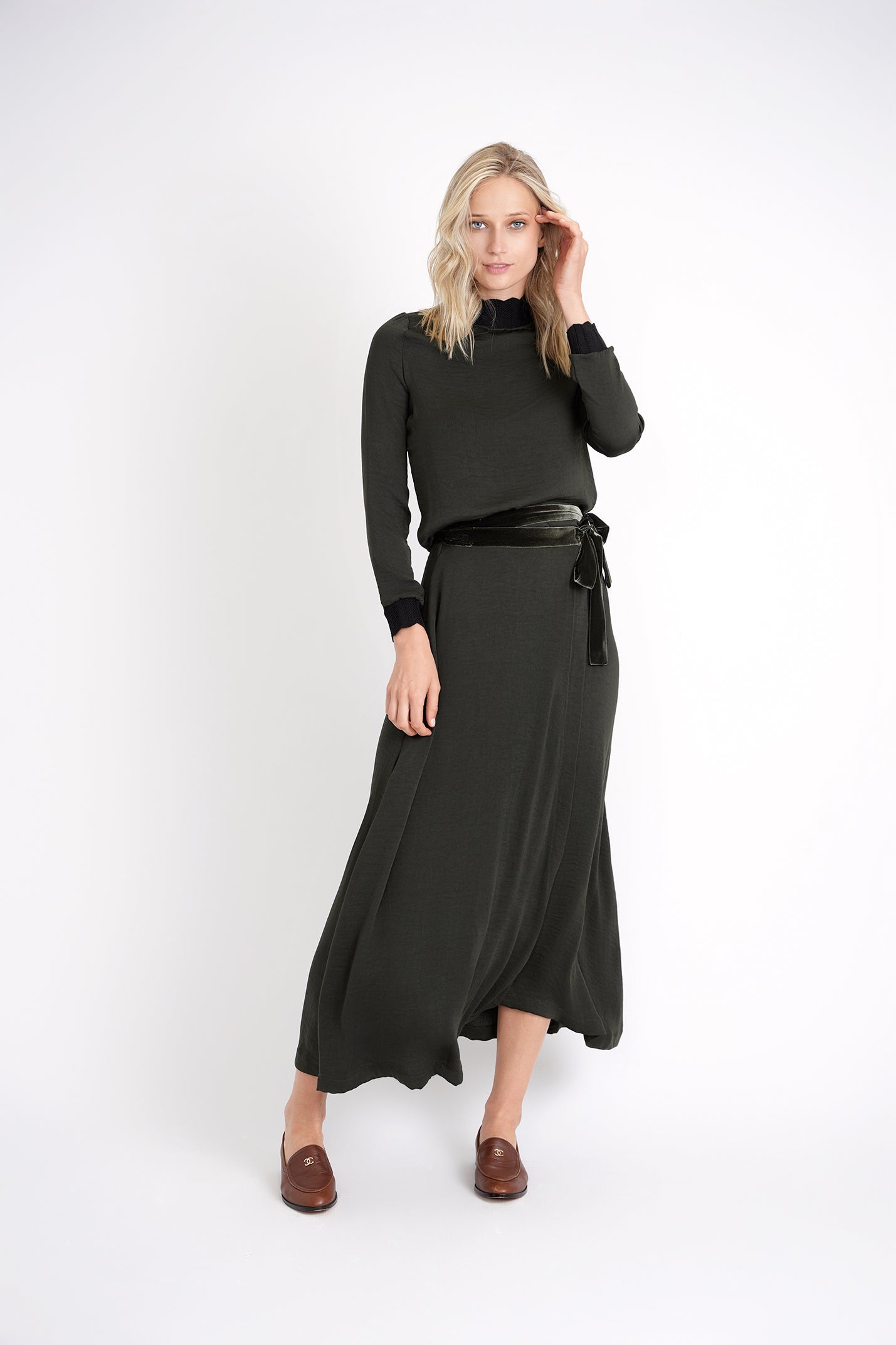 Mock Neck Top with Elastic Rib Lace