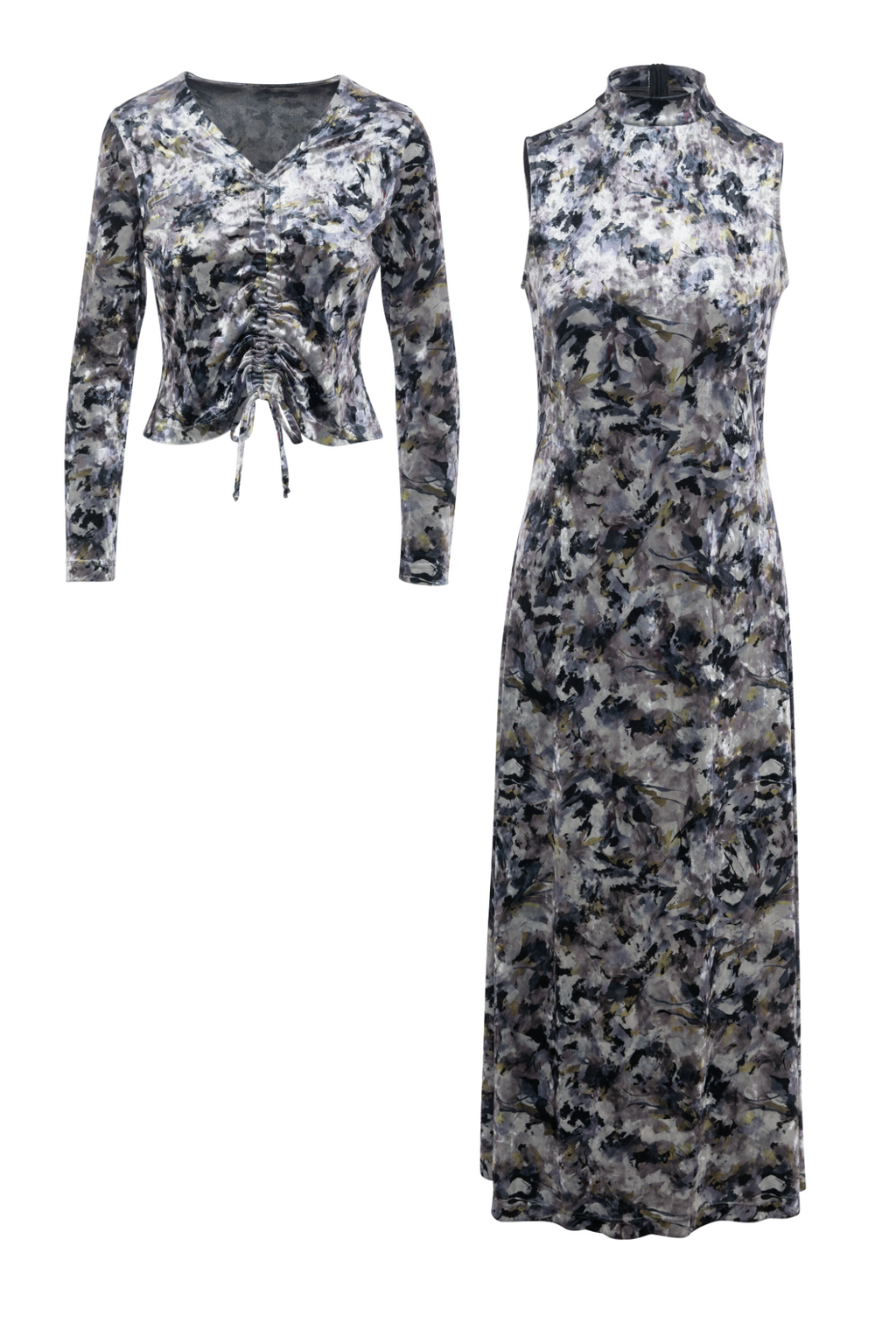 Velour Printed Midi Jumper Set