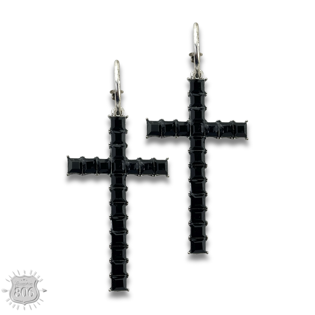 Rhinestone cross hoop earring