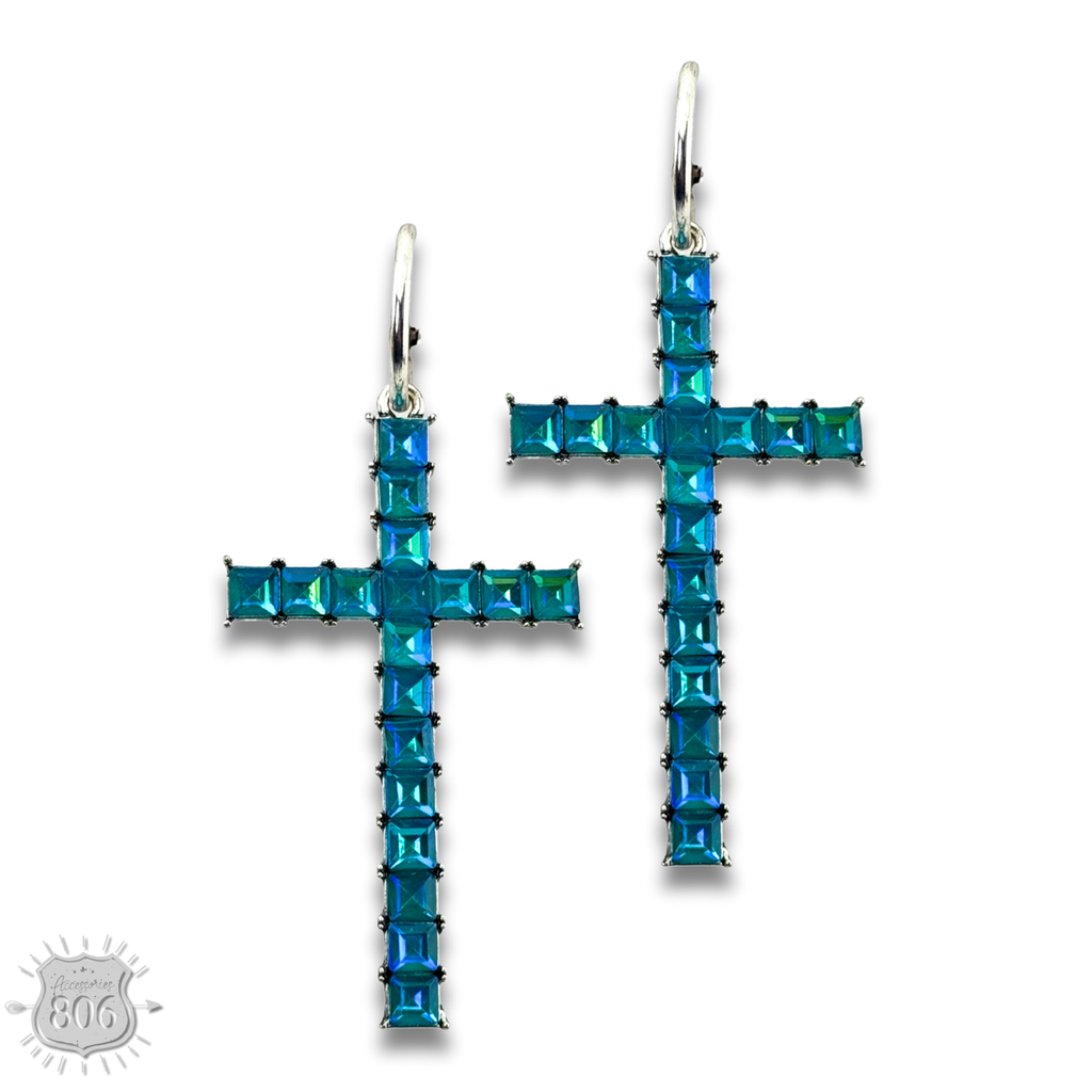 Rhinestone cross hoop earring