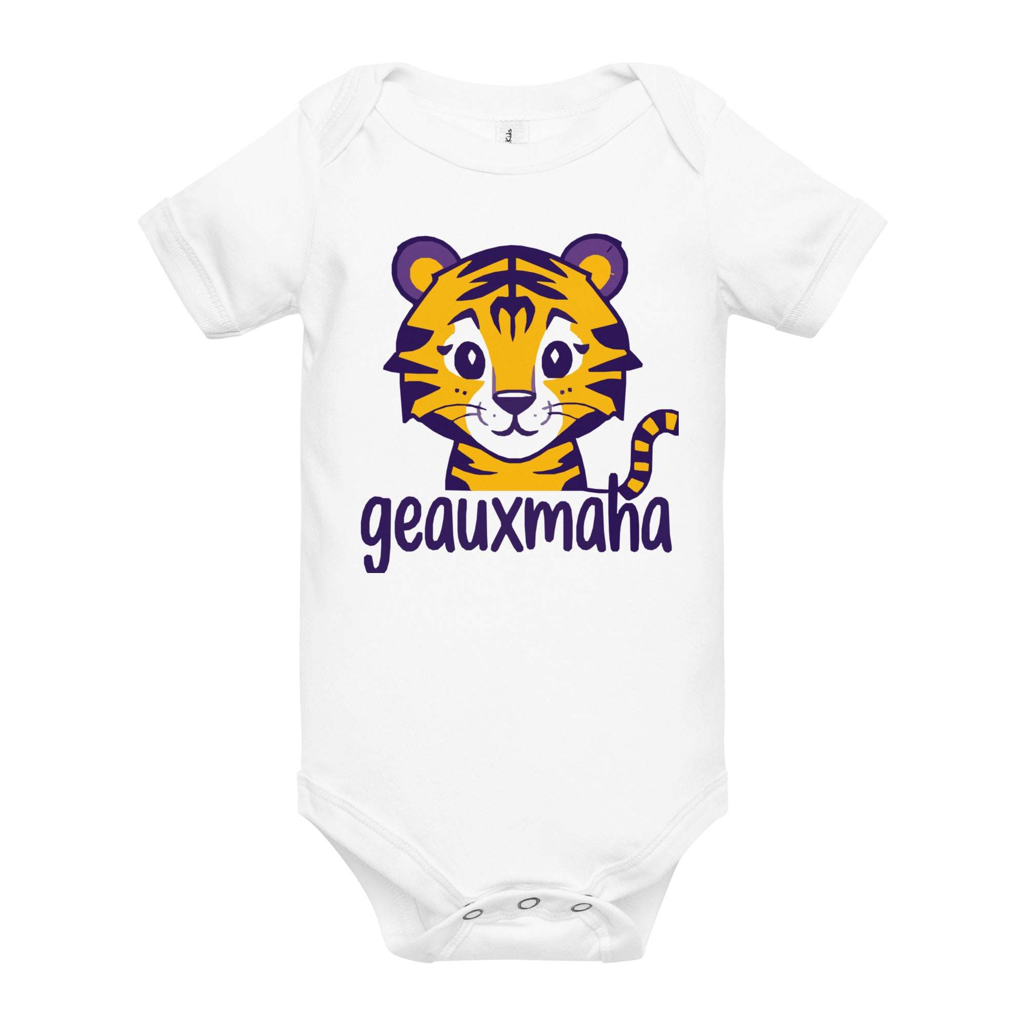 Geauxmaha Tiger Baby Onesie – Purple &amp; Gold