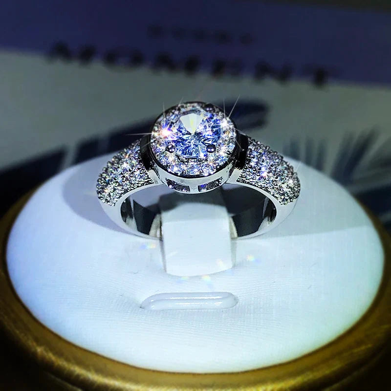 925 Silver Gypsophila Ring with Large Zircon | Classic Cubic Zirconia Wedding Ring