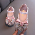 Girls Rhinestone Bow Princess Leather Party Dance Flats — Kids School Performance Shoes