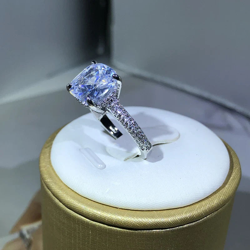 925 Silver Cubic Zirconia Square Ring | Women's Sterling Silver Wedding Jewelry