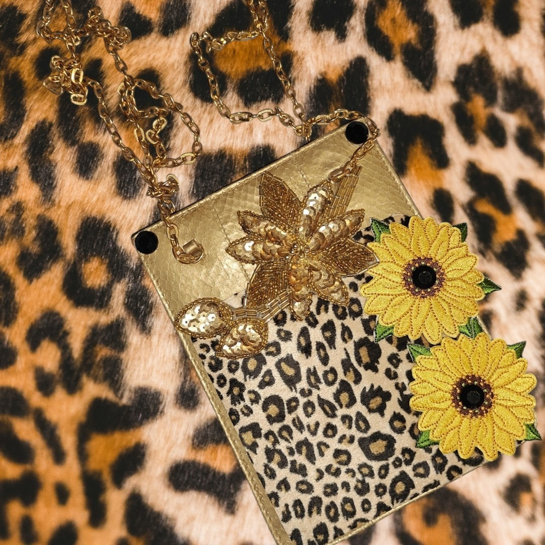 Sunflower Leopard Crossbody Bag/ Cell Phone Holder