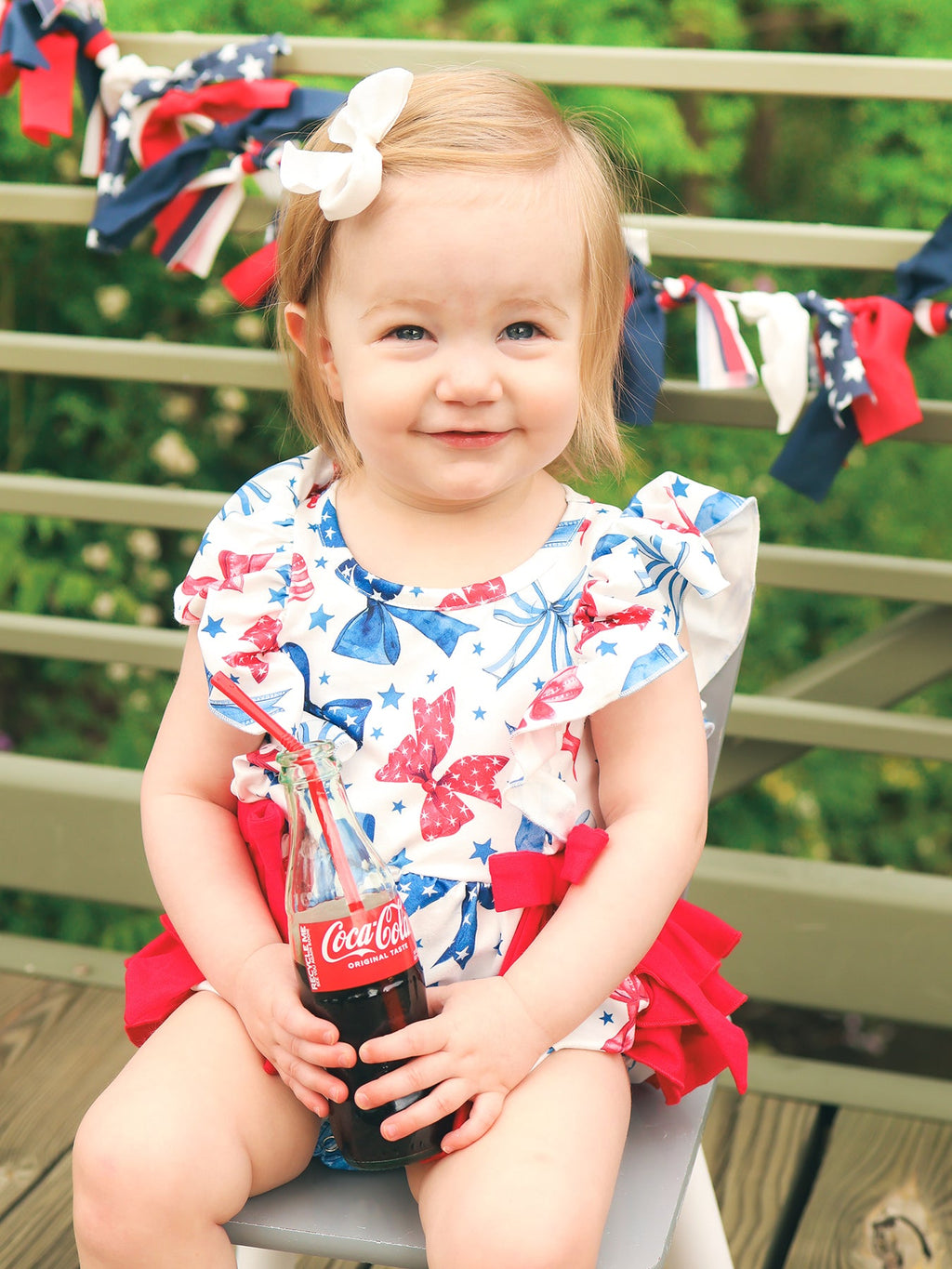 4th of july Bow Print Girls Romper