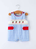 Rylee Faith Designs - Baby Boys Summer Strawberry Embroidered Smocked Romper