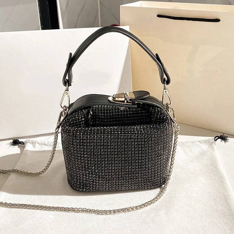 Luxury Designer Brand Silver Clutch Purse | Women's Evening Banquet Bag & Crystal Rhinestone Shoulder Bag (Fashion Handbags)