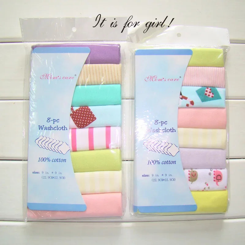 5- or 8-Pack Cotton Newborn Baby Towels Set - Burp Cloths and Nursing Washcloths for Boys and Girls