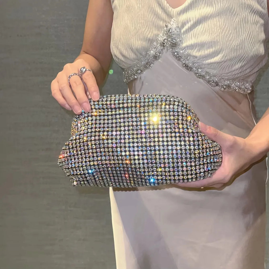 Luxury Glitter Cloud Bag Women's Handbag | Crystal Shiny Rhinestones Diamond Evening Bag (Wedding Party Clutch Purse Shoulder Bag)