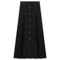 Ladies Button Down Denim Wash Rib Long Skirt