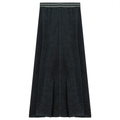 Ladies Denim Rib Long Panel Skirt With Elastic Stripe Waistband