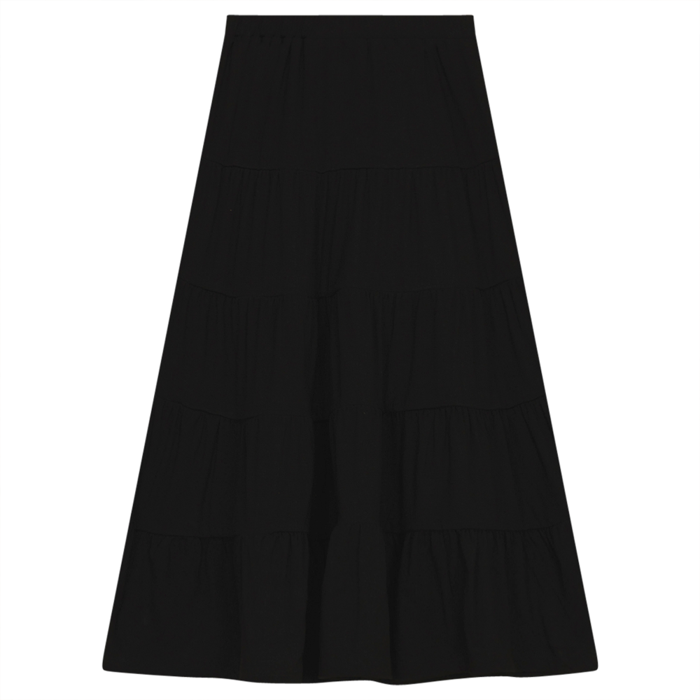 Tiered Solid Long Skirt