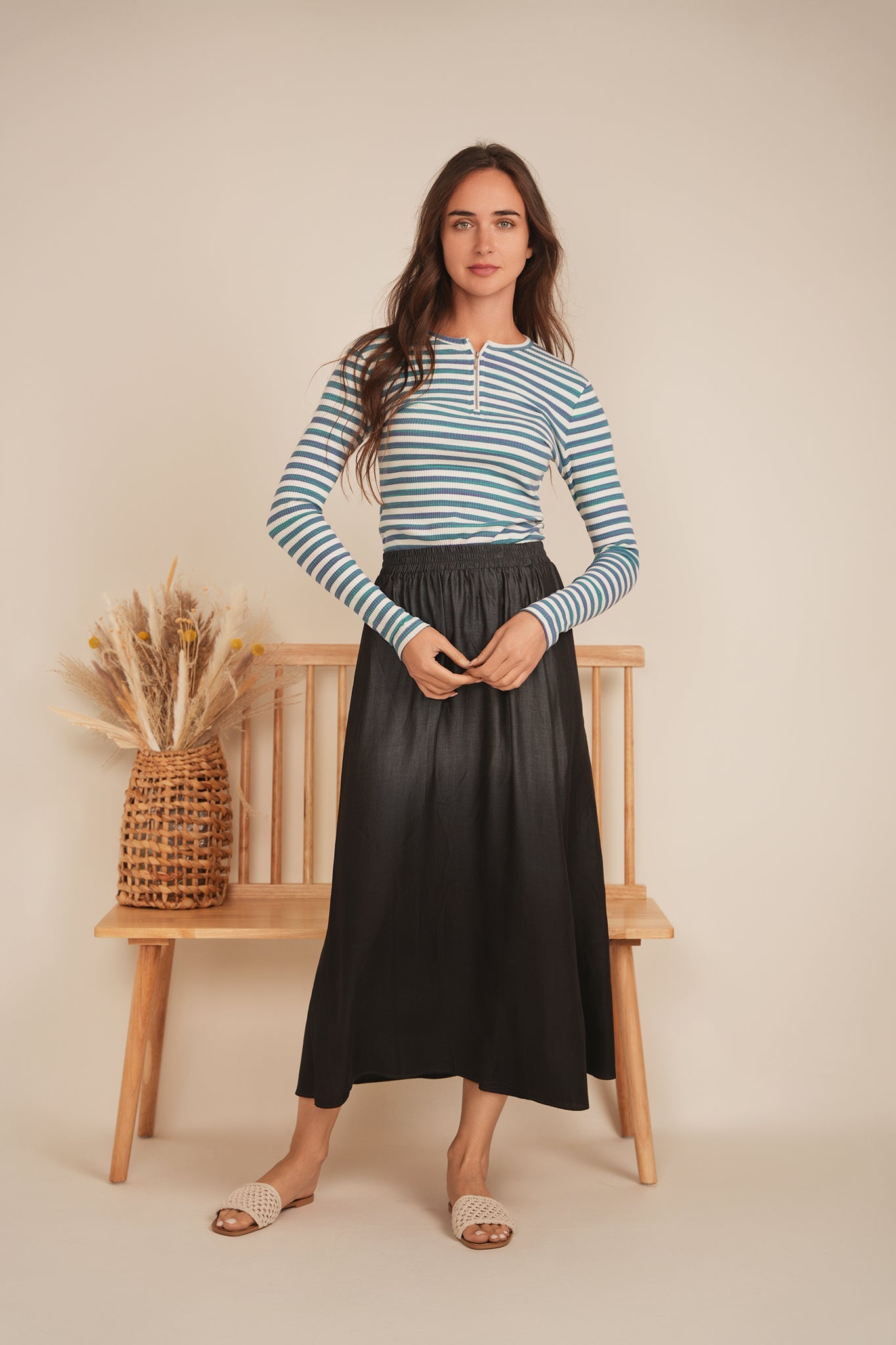 Wash Striped Henley Top