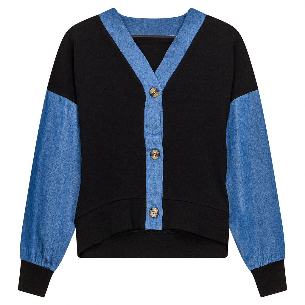 Denim Combo Cardigan