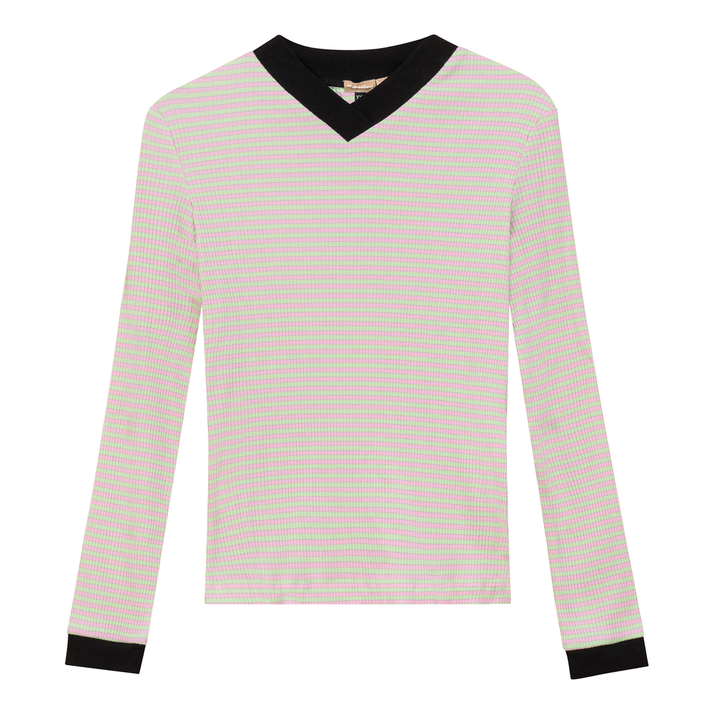 Striped V Neck Contrast Tee