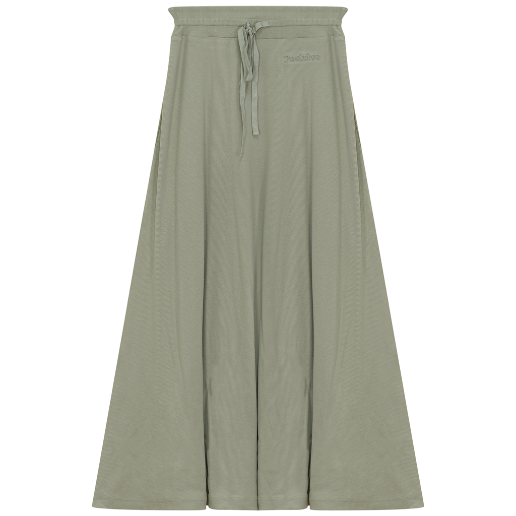 Ribbed Midi Drawstring A Line Skirt