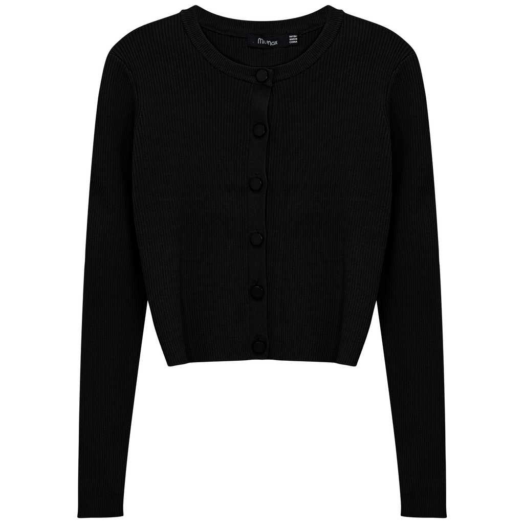 Cropped Fit Ribbed Knit Cardigan